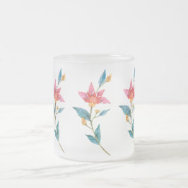Caneca De Café Vidro Jateado Flor de aquarela rosa