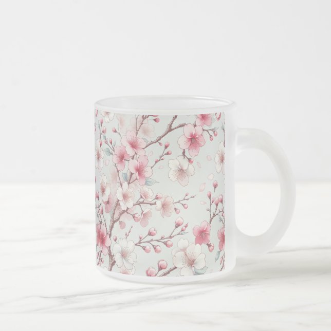 Caneca De Café Vidro Jateado Flor de Cerejeira (Direita)