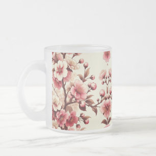 Caneca De Café Vidro Jateado Flor de Cerejeira