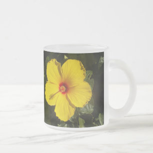 Caneca De Café Vidro Jateado Flor de Hibiscus Amarelo