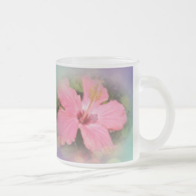 Caneca De Café Vidro Jateado Flor de Hibiscus Rosa (Direita)
