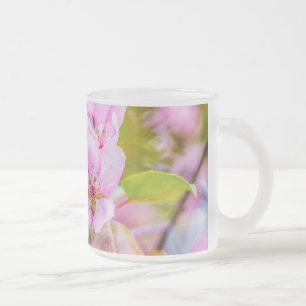 Caneca De Café Vidro Jateado Flor de Maçã Rosa