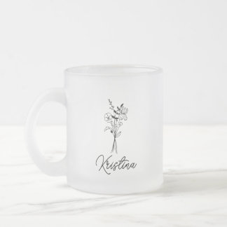 Caneca De Café Vidro Jateado Flor de Nascimento de Fevereiro & Nome com Letra E