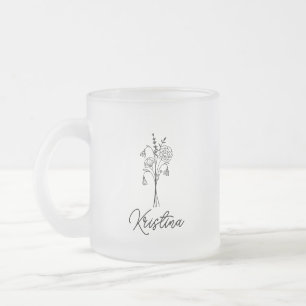 Caneca De Café Vidro Jateado Flor de Nascimento de Janeiro & Nome com Letra Ele