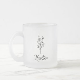 Caneca De Café Vidro Jateado Flor de Nascimento de Março & Nome com Letra Elega