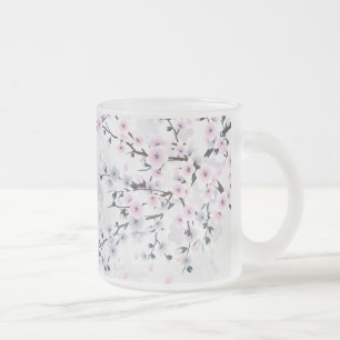 Caneca De Café Vidro Jateado Floral Cherry Blossom Dusky Pink Mauve