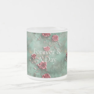 Caneca De Café Vidro Jateado Floral de Rosas vermelhas Verdes