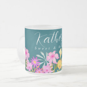 Caneca De Café Vidro Jateado Floral Garden Teal