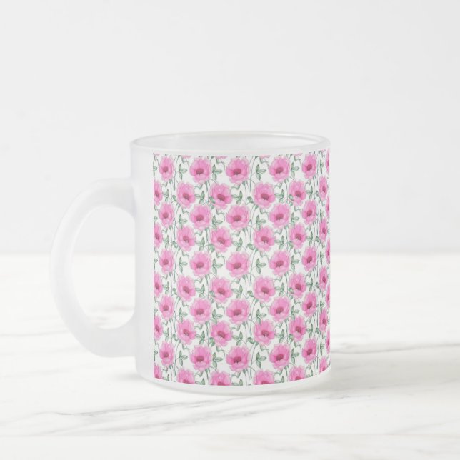 Caneca De Café Vidro Jateado Floral Red Roses Pattern-5550 (Esquerda)