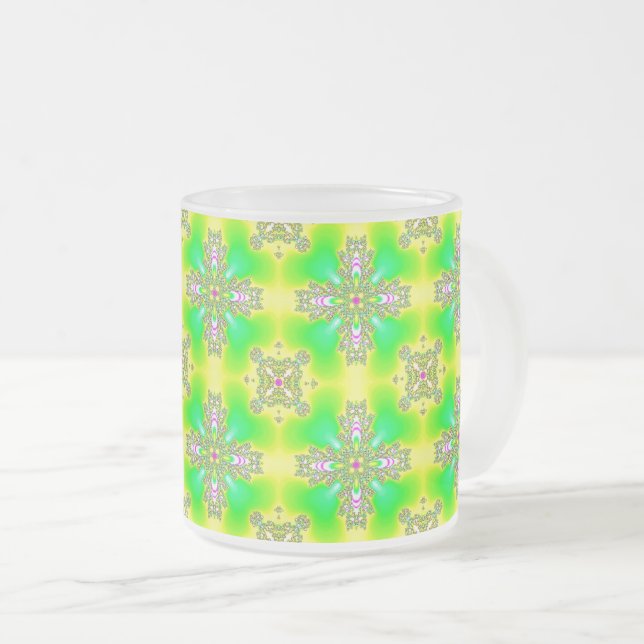 Caneca De Café Vidro Jateado Flores Artdeco em Estilo Retro (Frente Esquerda)