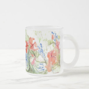 Caneca De Café Vidro Jateado Flores Balsam e Lobelia