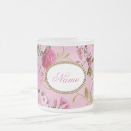 Caneca De Café Vidro Jateado Flores cor-de-rosa do monograma