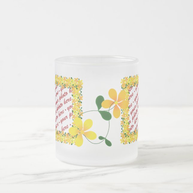 Caneca De Café Vidro Jateado Flores de Moldura Laranja e Amarela (Centro)