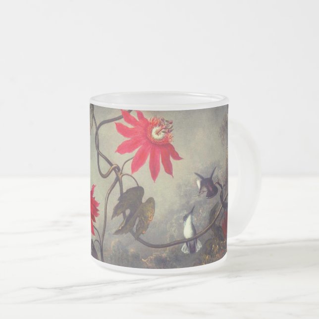 Caneca De Café Vidro Jateado Flores de Paixão com Pássaros Hummingbird (Frente Esquerda)