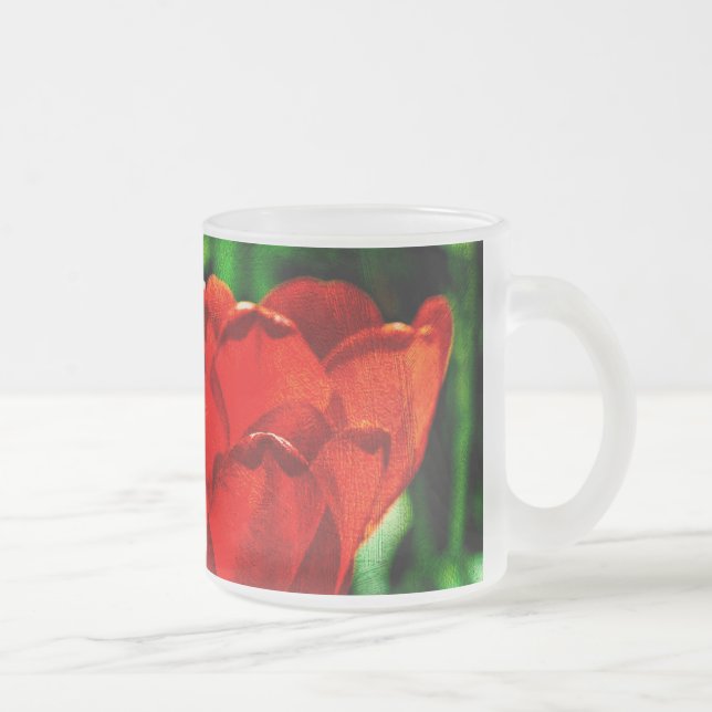 Caneca De Café Vidro Jateado Flores de tulipas vermelhas (Direita)
