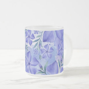 Caneca De Café Vidro Jateado Flores de Vinca Azul Violeta Vinca