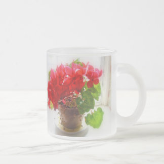 Caneca De Café Vidro Jateado Flores do Ciclame Vermelho