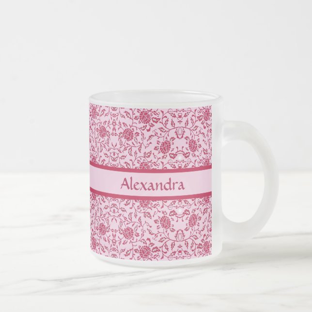 Caneca De Café Vidro Jateado Flores Elegantes, Rosa e Damasco Vermelho (Direita)