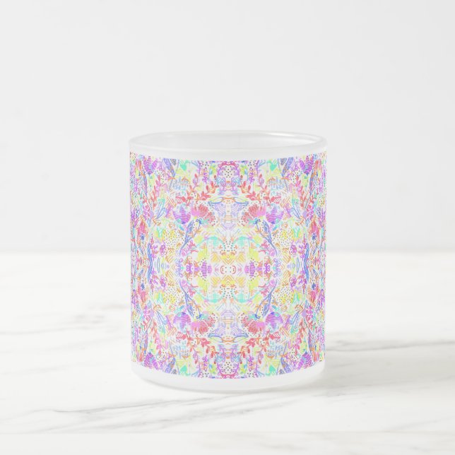 Caneca De Café Vidro Jateado Flores pastéis abstratas (Centro)