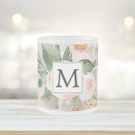 Caneca De Café Vidro Jateado Flores Rosa Cor-de-Água Moderna Monogramadas<br><div class="desc">Flores Rosa Cor-de-Água Moderna Monogramadas</div>
