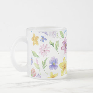 Caneca De Café Vidro Jateado Flores Sublimação do Padrão Floral- 95651