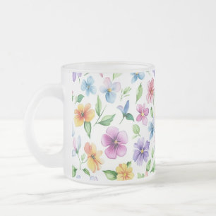 Caneca De Café Vidro Jateado Flores Sublimação do Padrão Floral- 95652