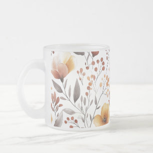Caneca De Café Vidro Jateado Flores Sublimação do Padrão Floral- 95653