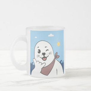 Caneca De Café Vidro Jateado Foca Piscando de Lenço na Cabeça Fazendo Sinal de