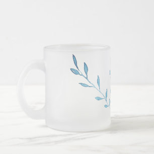 Caneca De Café Vidro Jateado Folhagem azul-aquarela