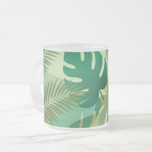 Caneca De Café Vidro Jateado Folhagem Tropical Arejada Folhas Verdes
