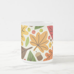 Caneca De Café Vidro Jateado Folhas Coloridas de Outono e Padrão de Bolotas