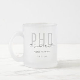 Caneca De Café Vidro Jateado Formando Cinza Preto Nome Data Grau PhD