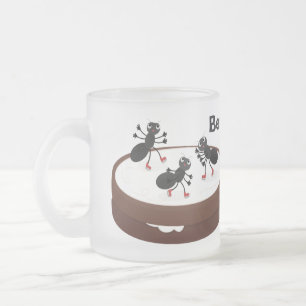 Caneca De Café Vidro Jateado Formigas felizes patinando em desenhos animados