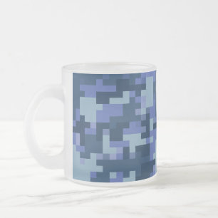 Caneca De Café Vidro Jateado Fosco azul Digital Camo Clear
