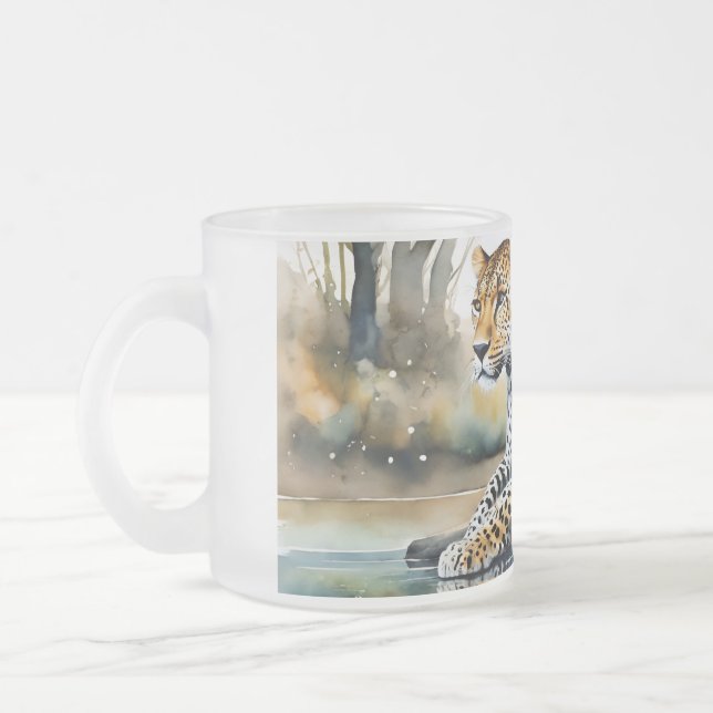 Caneca De Café Vidro Jateado Fosco com Leopardo solto (Esquerda)