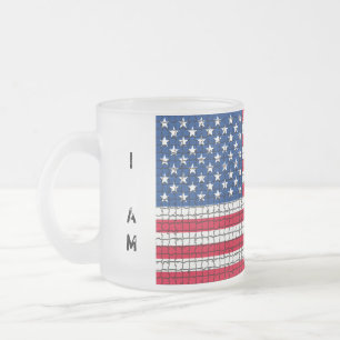 Caneca De Café Vidro Jateado fosco de Bandeira "I AM AMERICAN"