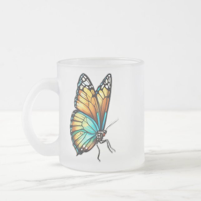 Caneca De Café Vidro Jateado Fosco de borboleta esboçada Elegante - 10 o (Esquerda)