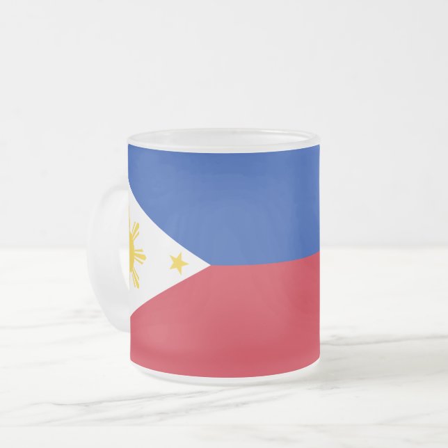 Caneca De Café Vidro Jateado Fosco de pequena caneca de vidro com bandeira das  (Frente Esquerda)