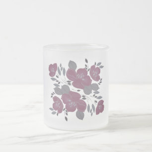 Caneca De Café Vidro Jateado Fosco Floral