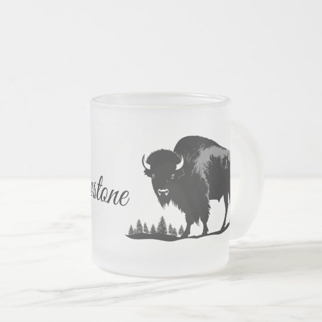 Caneca De Café Vidro Jateado Fosco Glass Mug-Yellowstone Buffalo (Frente Esquerda)