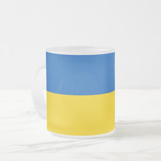 Caneca De Café Vidro Jateado Fosco pequena caneca de vidro com bandeira da Ucrâ (Frente Esquerda)