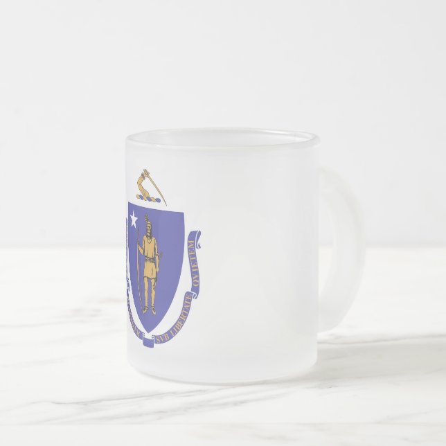 Caneca De Café Vidro Jateado Fosco pequeno caneca de vidro com bandeira de Mass (Frente Esquerda)