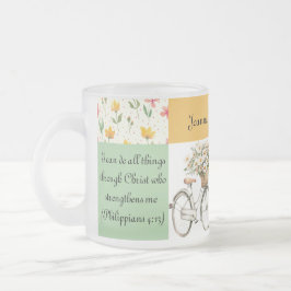 Caneca De Café Vidro Jateado Fosco Personalizado - Bicicleta Floral