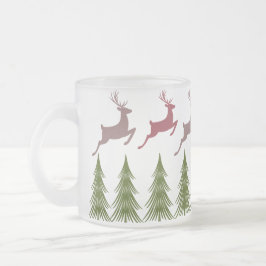 Caneca De Café Vidro Jateado Fosco Reindeer e Pine Tree Christmas Mug