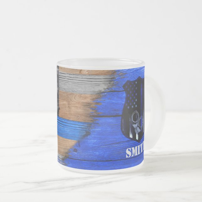 Caneca De Café Vidro Jateado Fosco Sinalizador Thin Blue Line Mug (Frente Esquerda)