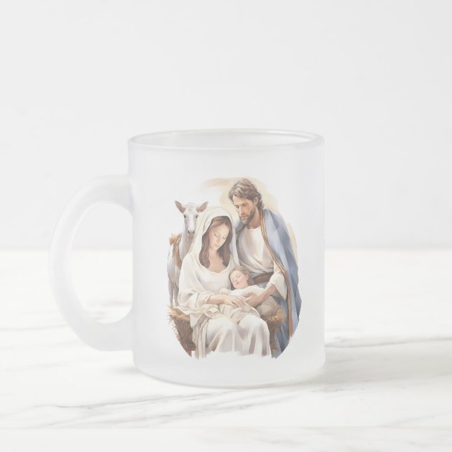 Caneca De Café Vidro Jateado Fosco Vidro Natividade Bebê Jesus Mug (Esquerda)