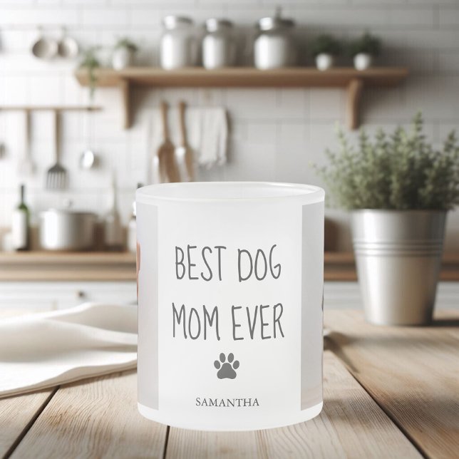 Caneca De Café Vidro Jateado Foto de Colagem Moderna Melhor Cão Mãe Nunca (Criador carregado)