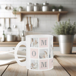 Caneca De Café Vidro Jateado Foto de Colagem Moderna Melhor Mãe Alguma Vez Rosa