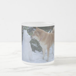 Caneca De Café Vidro Jateado foto de um bonitinho beijando um boneco de neve ak