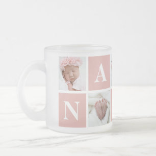 Caneca De Café Vidro Jateado Foto personalizada rosa 5 Avó Nana Mug